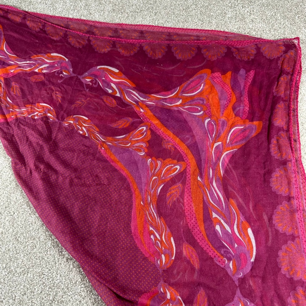 Bohemian Magenta Orange Abstract Print Square Scarf Festival Boho Whimsy - Picture 5 of 5